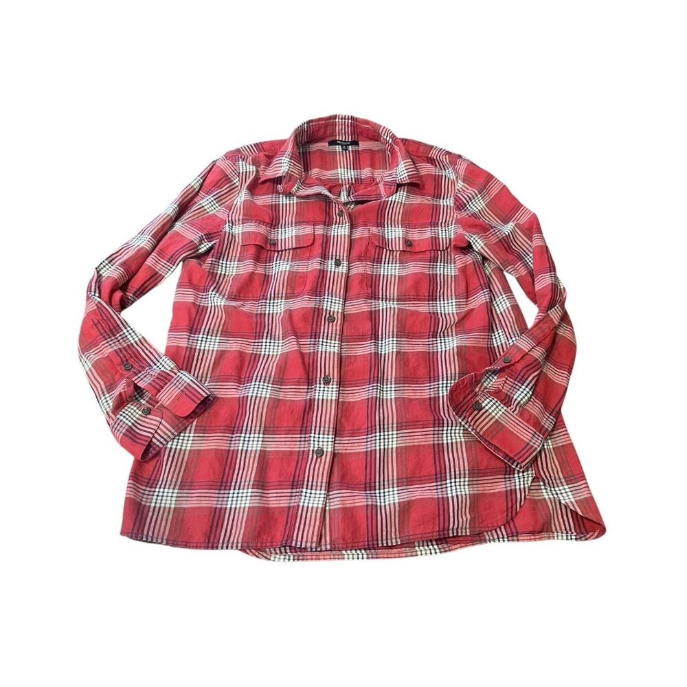 Madewell Women's Size Medium Red Plaid Ex-Boyfriend Button Up Cotton Shirt